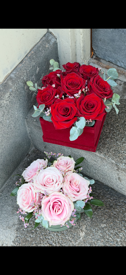 Hattask i grön med rosa rosor - Alla Hjärtans Dag